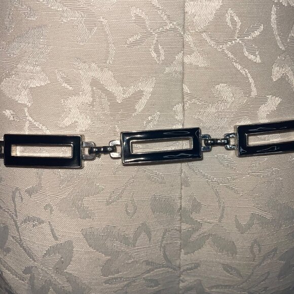 Vintage Womens Belt One Size Silver Enamel Rectangular Chain - Picture 4 of 13